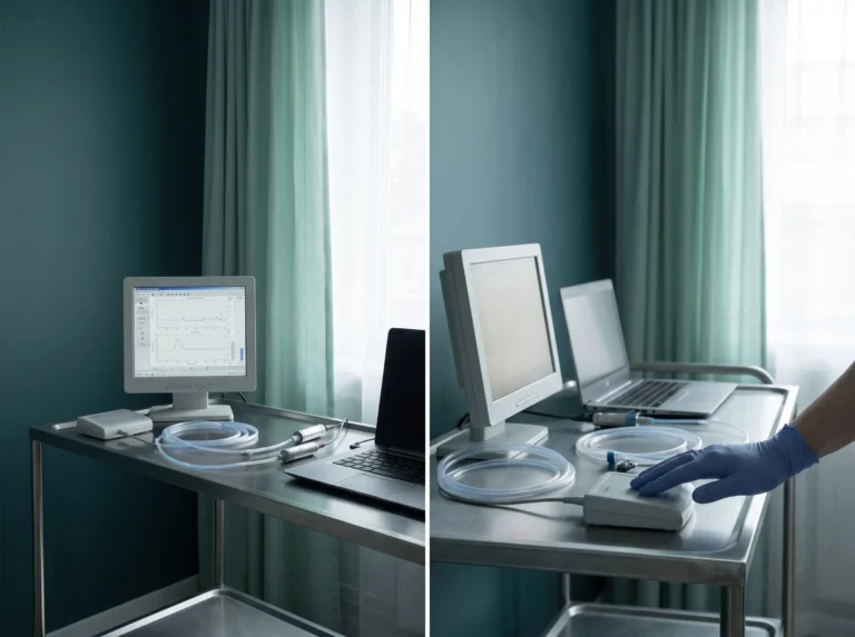Bladder pressure test equipment with two monitors
