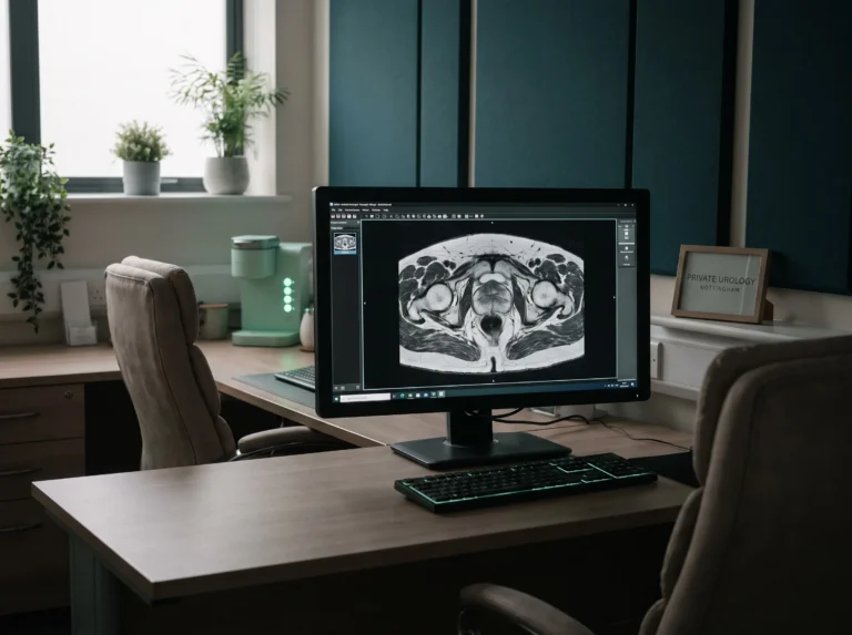 MRI scan of the prostate on a monitor in a consulting room